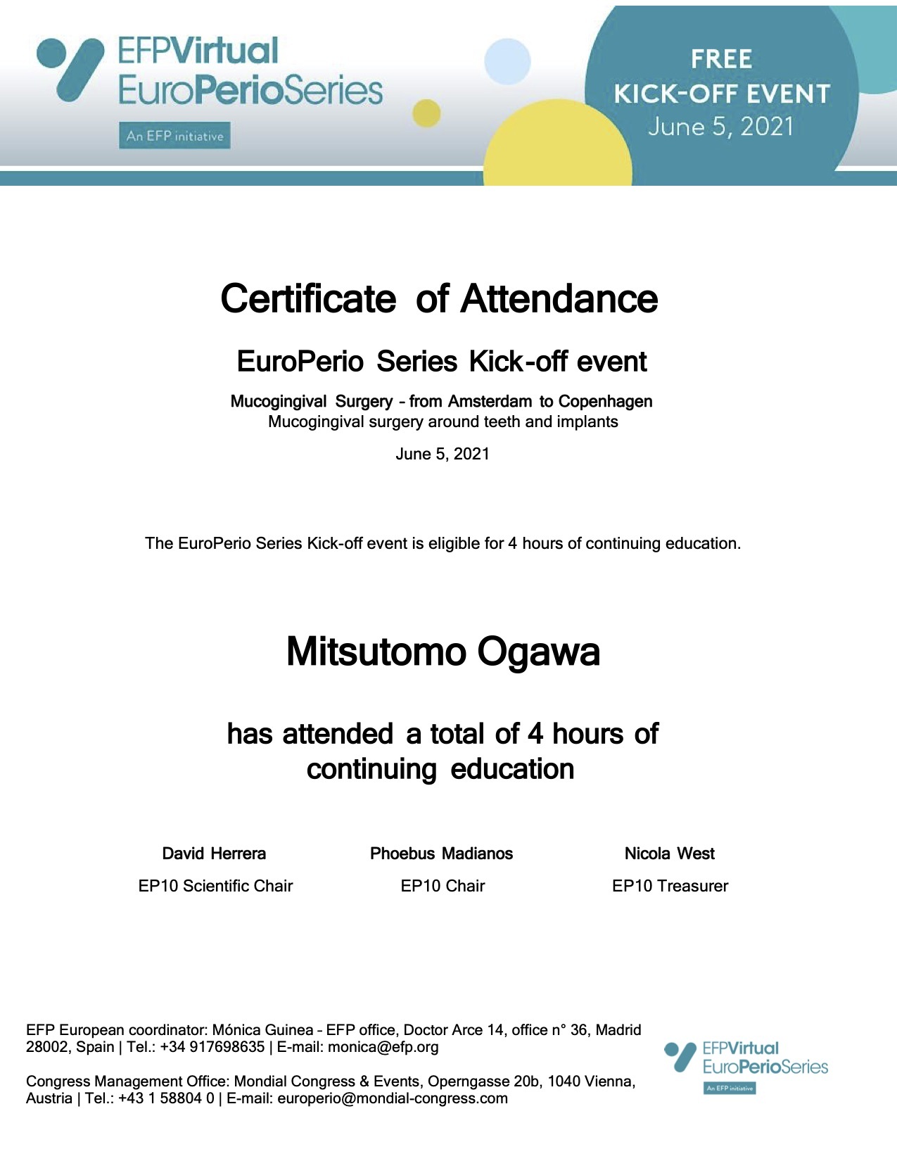 EPS Kickoff - Certificate of attendance